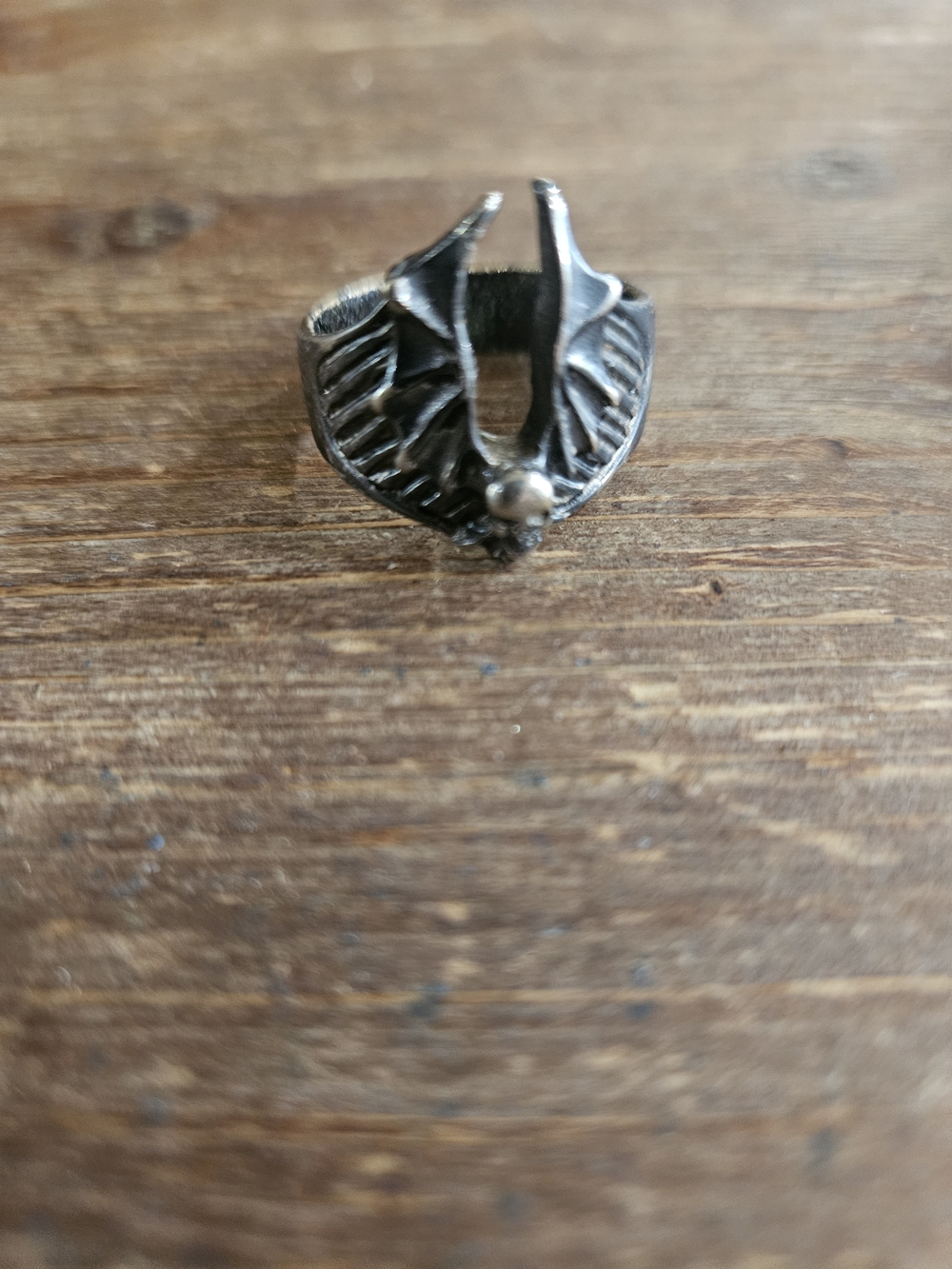 Winged Statement Ring - Blackened Finish